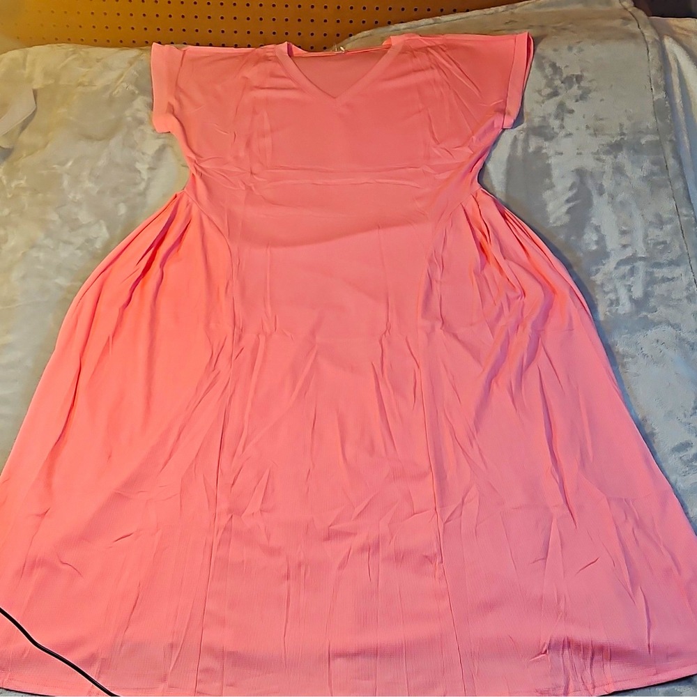 Wwneedu Womens Pink V-Neck Cap Sleeve Pleated Stretch Maxi Dress Size XL